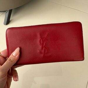 Saint Laurent Red Leather Zippy Wallet